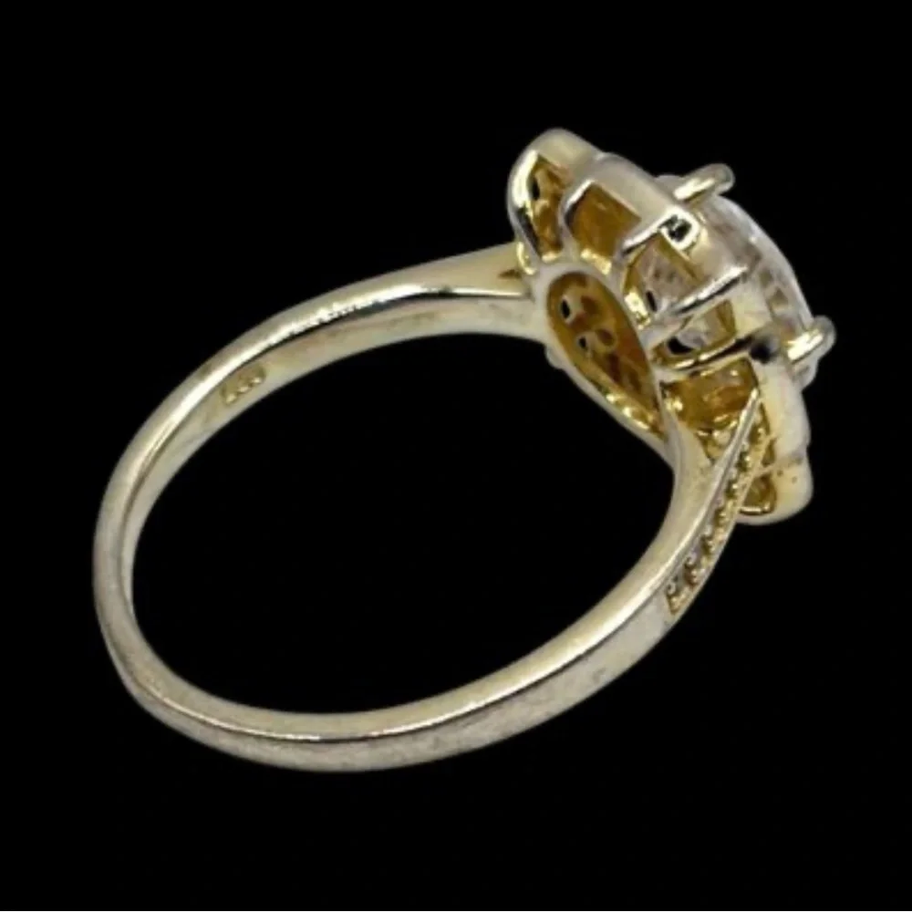 Vermeil Sterling Silver Round Cubic Zirconia Halo Ring | EUC Size 8.75